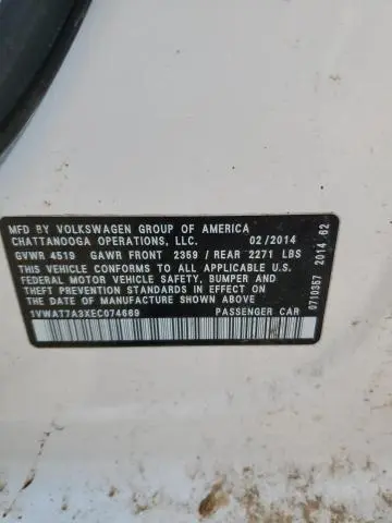 2014 VOLKSWAGEN PASSAT S