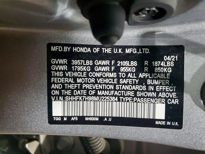2021 HONDA CIVIC SPORT TOURING  