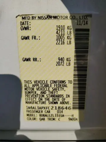 2015 NISSAN ALTIMA 2.5  