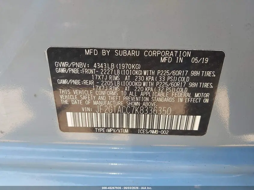 2019 SUBARU CROSSTREK 2.0I PREMIUM