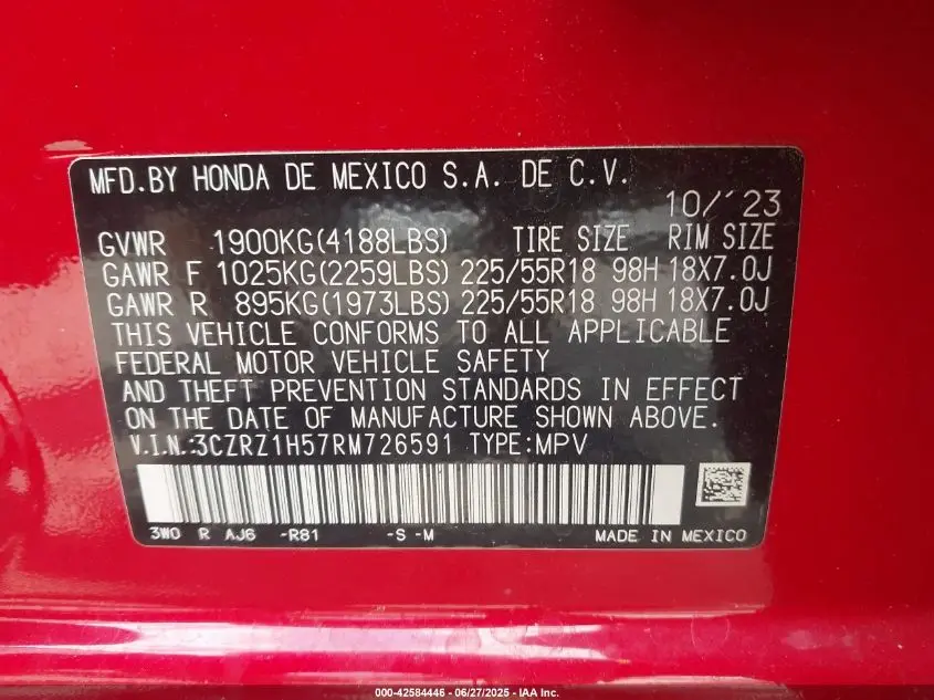 2024 HONDA HR-V 2WD SPORT/2WD SPORT W/O BSI