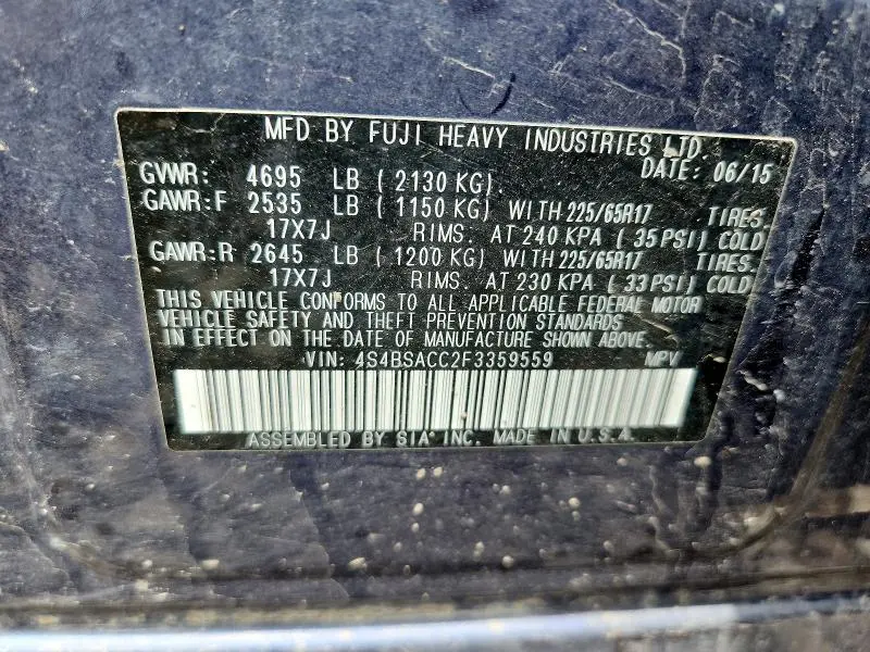 2015 SUBARU OUTBACK 2.5I PREMIUM  