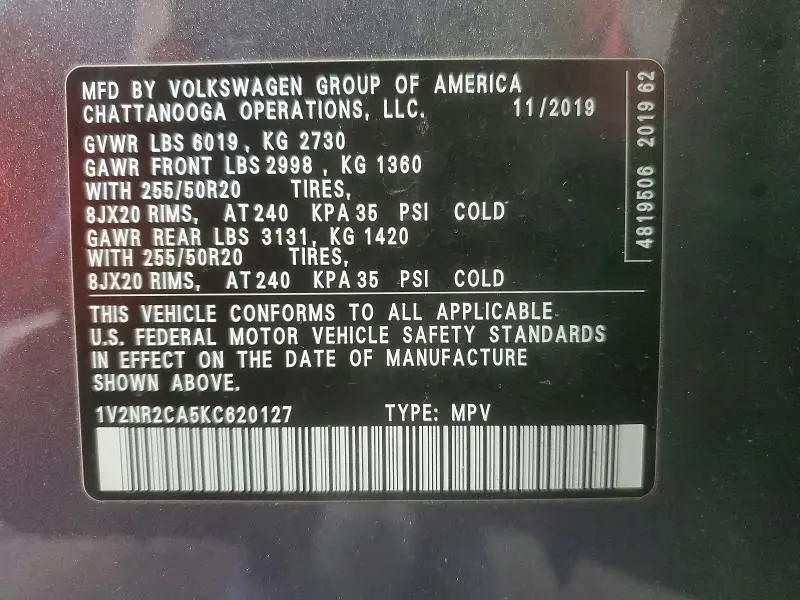 2019 VOLKSWAGEN ATLAS SEL PREMIUM  