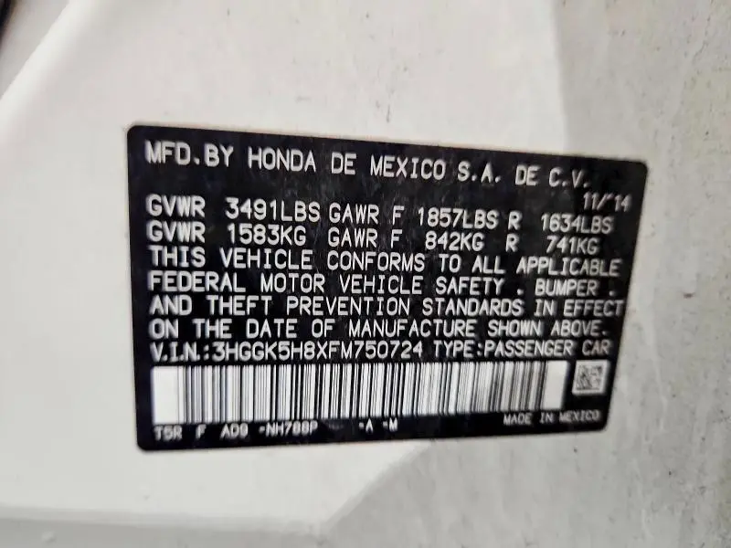 2015 HONDA FIT EX  