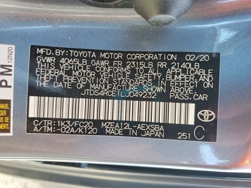 2020 TOYOTA COROLLA SE  