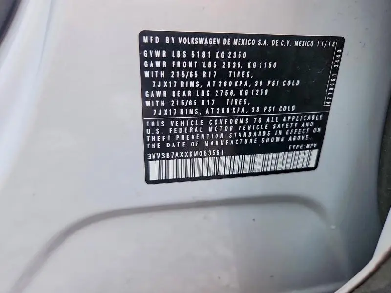 2019 VOLKSWAGEN TIGUAN SE  