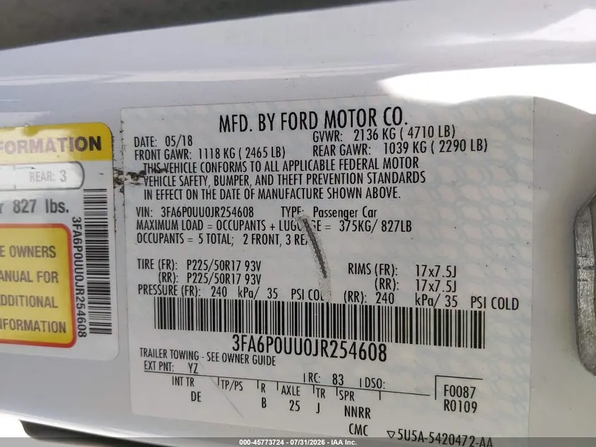 2018 FORD FUSION HYBRID S