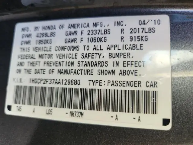 2010 HONDA ACCORD LX