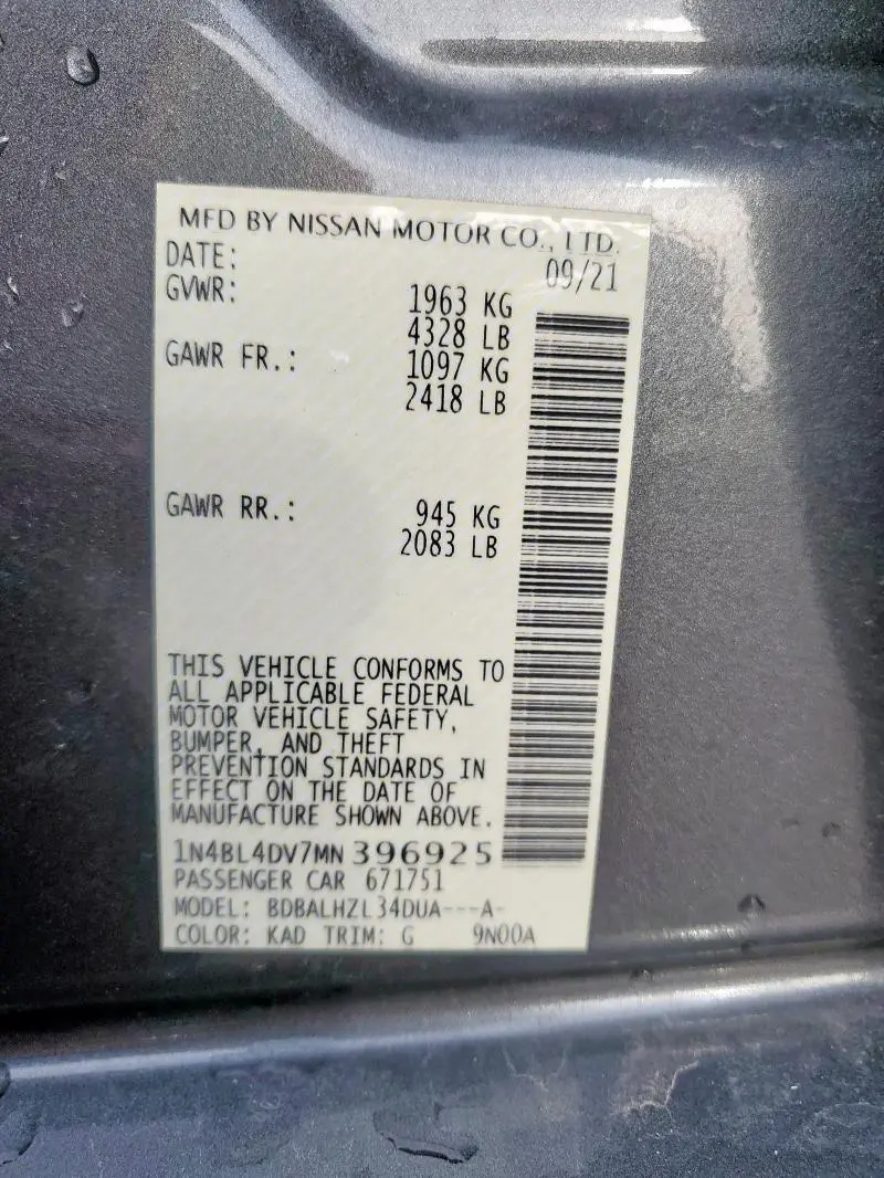 2021 NISSAN ALTIMA SV  
