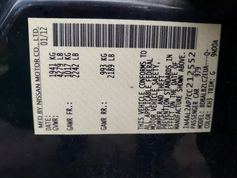 2012 NISSAN ALTIMA BASE  