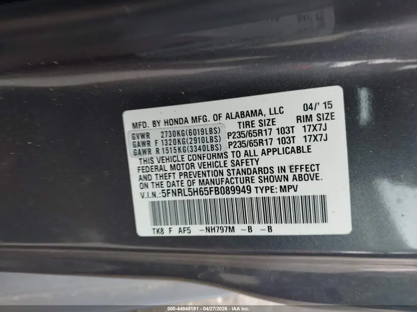 2015 HONDA ODYSSEY EX-L