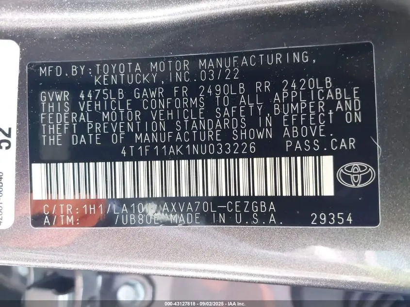 2022 TOYOTA CAMRY XLE