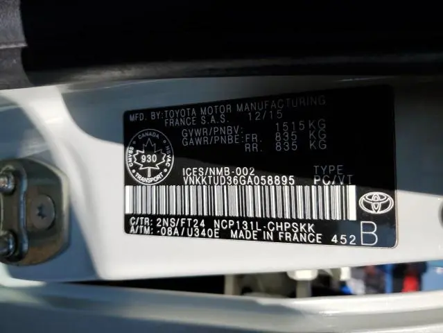 2016 TOYOTA YARIS L  