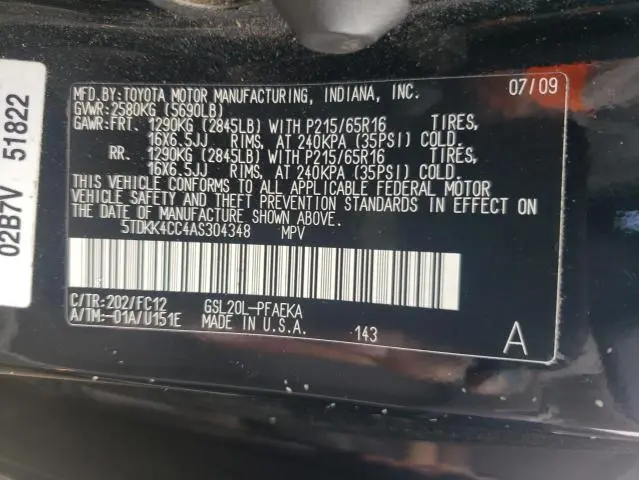 2010 TOYOTA SIENNA CE  