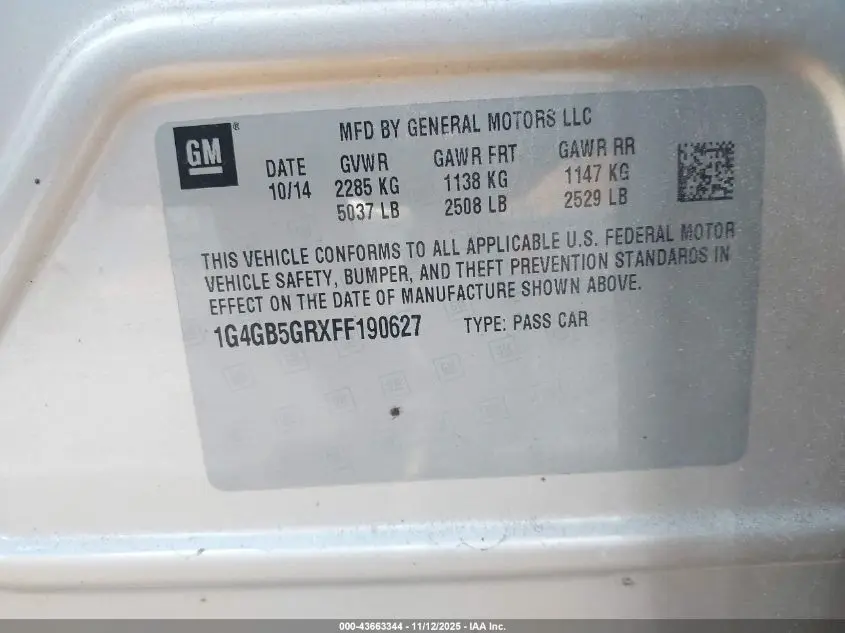 2015 BUICK LACROSSE LEATHER