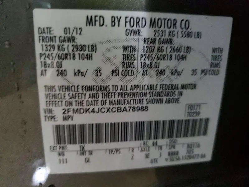 2012 FORD EDGE SEL  