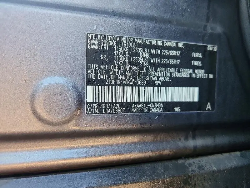 2019 TOYOTA RAV4 XLE  