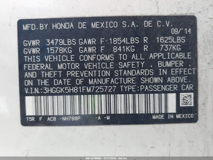 2015 HONDA FIT EX/EX-L