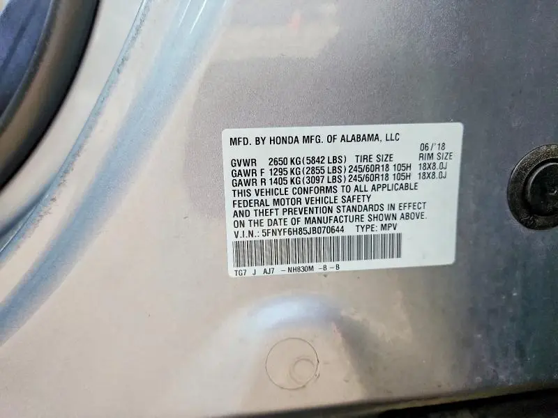 2018 HONDA PILOT EXL  