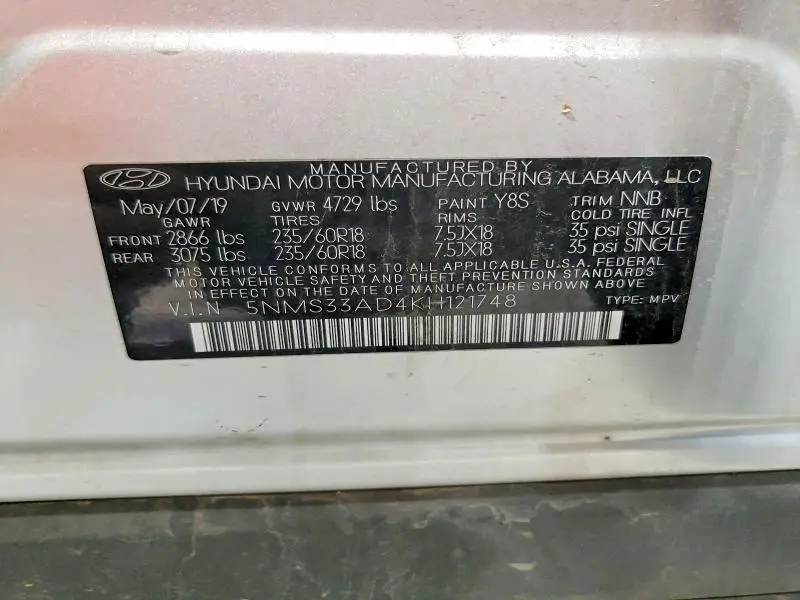 2019 HYUNDAI SANTA FE SEL PLUS 2.4L  