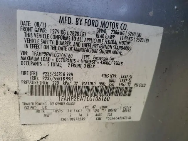 2012 FORD TAURUS SEL  