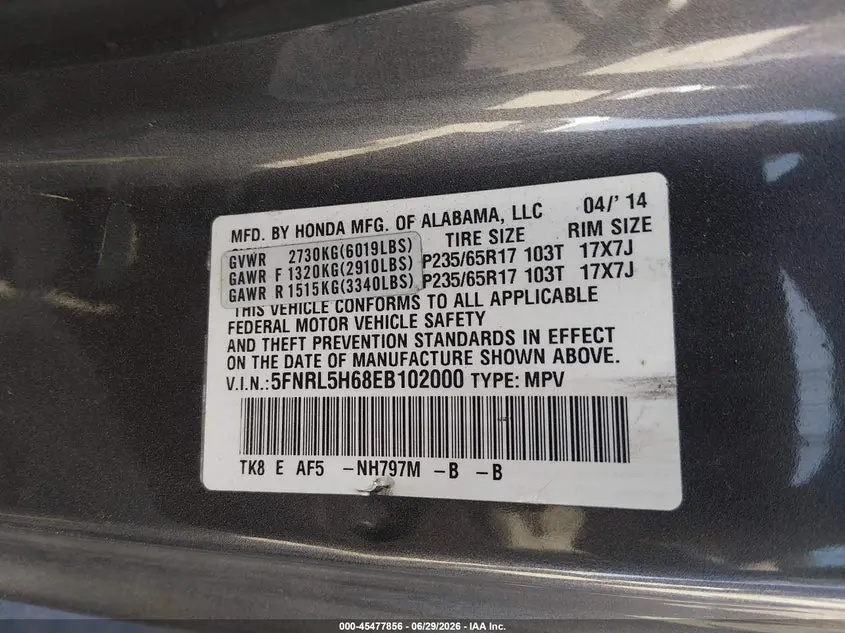 2014 HONDA ODYSSEY EX-L