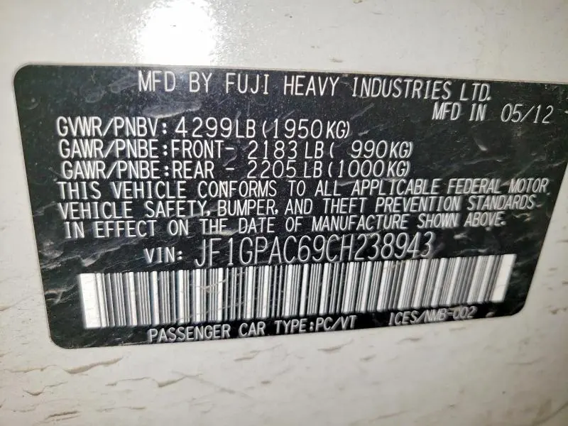 2012 SUBARU IMPREZA PREMIUM  