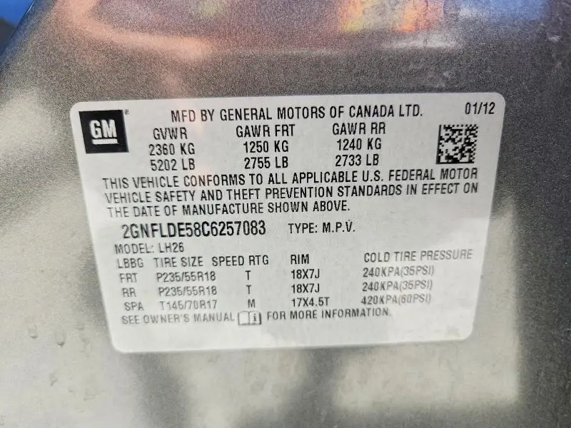 2012 CHEVROLET EQUINOX LT  