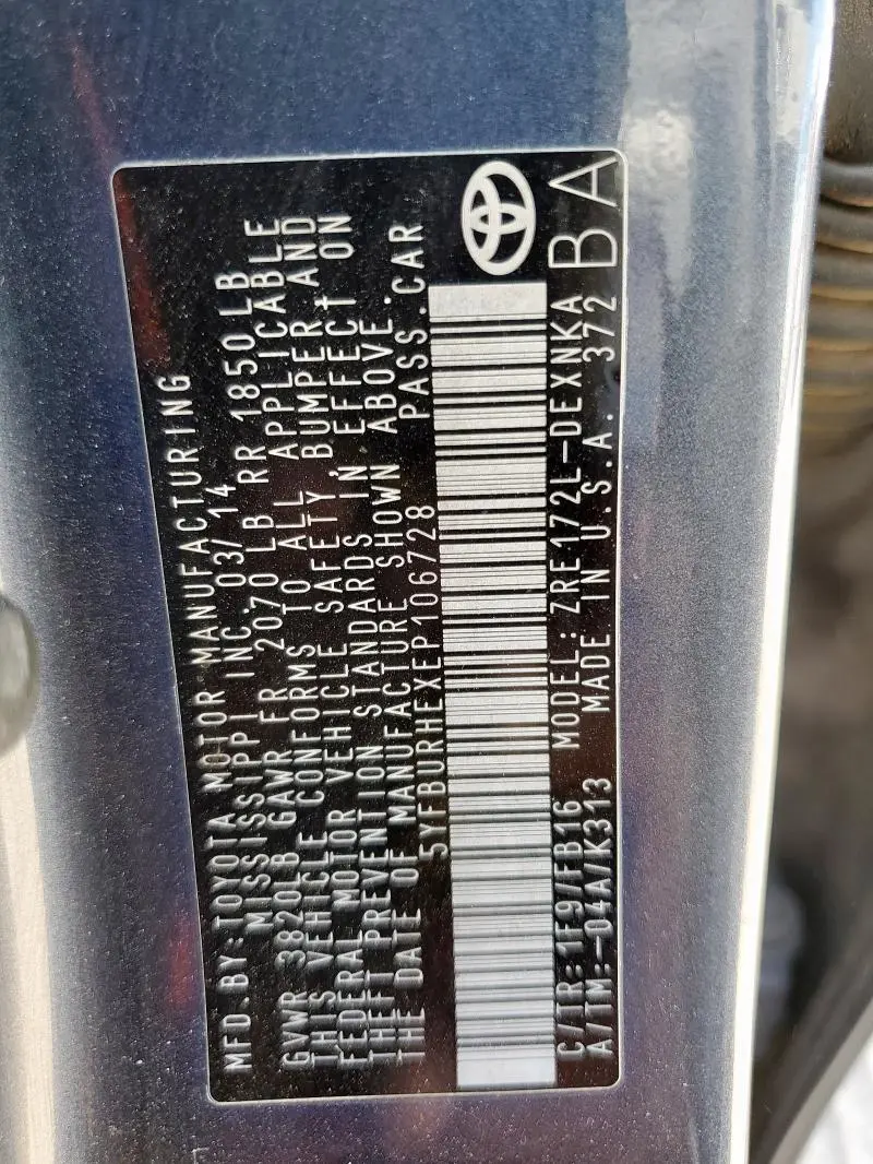 2014 TOYOTA COROLLA L  