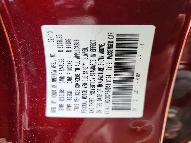 2013 HONDA ACCORD LX  