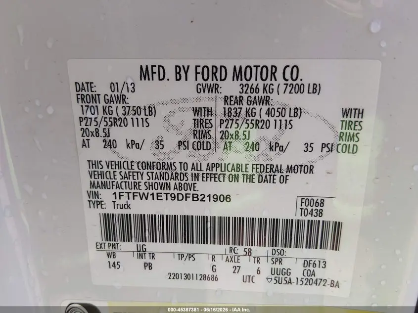 2013 FORD F-150 PLATINUM