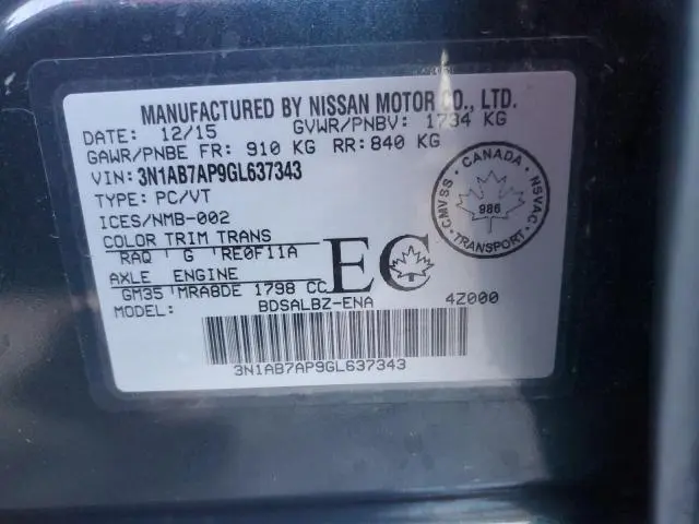 2016 NISSAN SENTRA S  