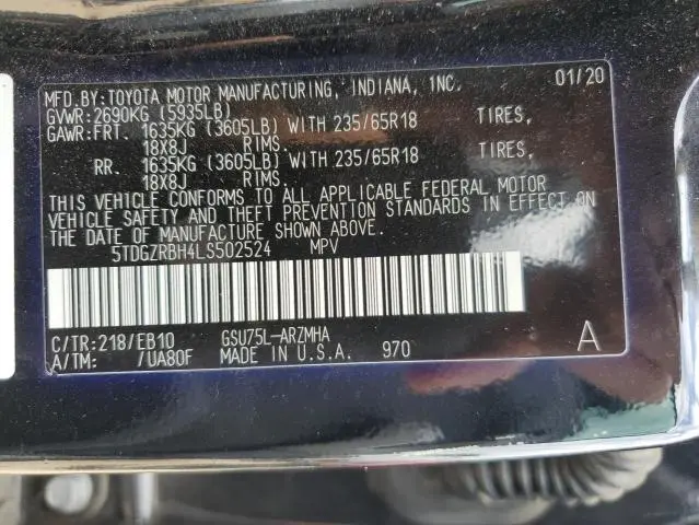 2020 TOYOTA HIGHLANDER XLE  
