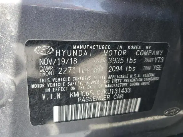 2019 HYUNDAI IONIQ BLUE  