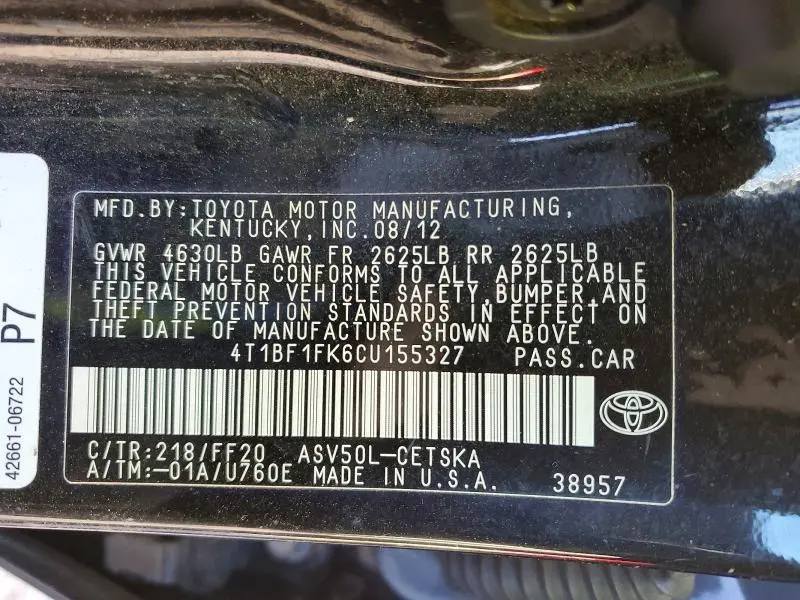 2012 TOYOTA CAMRY BASE  