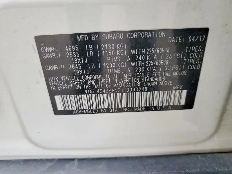 2017 SUBARU OUTBACK 2.5I LIMITED  