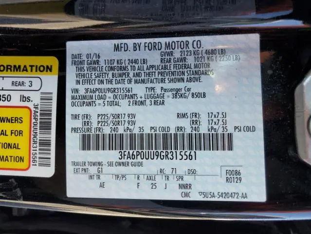 2016 FORD FUSION S HYBRID  
