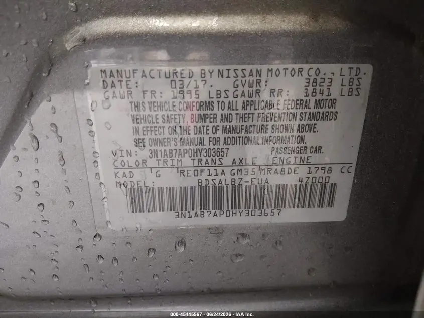 2017 NISSAN SENTRA S
