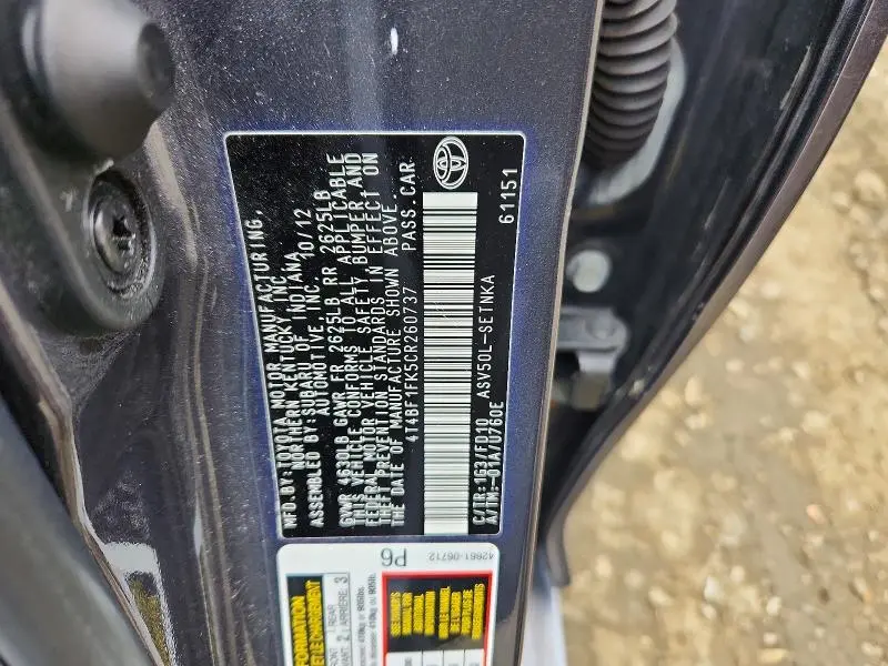 2012 TOYOTA CAMRY LE  