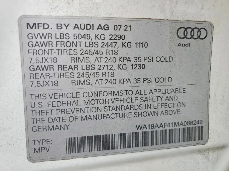 2021 AUDI A4 ALLROAD PREMIUM PLUS  