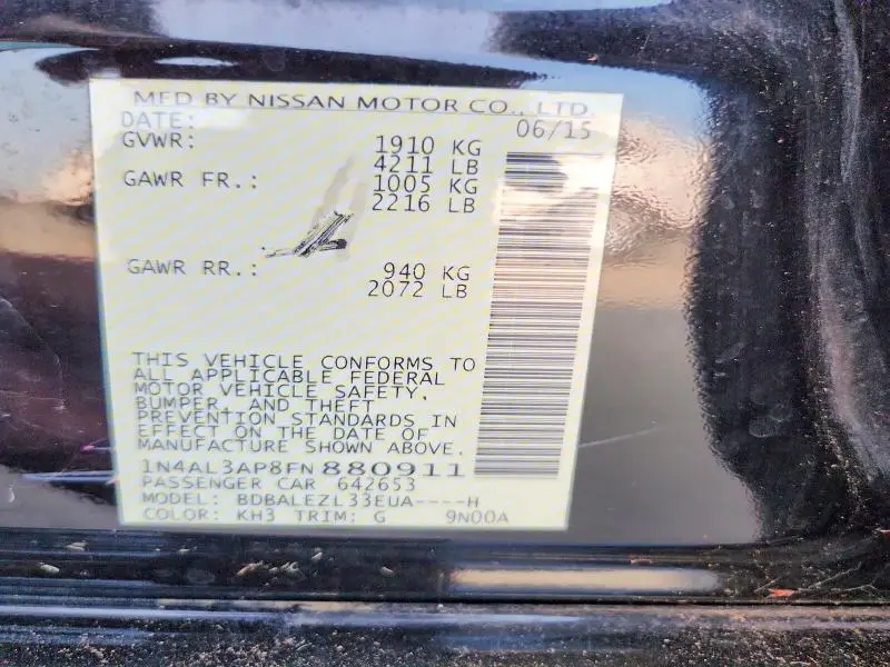 2015 NISSAN ALTIMA 2.5 S  