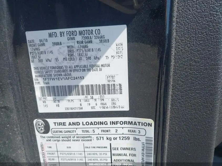 2010 FORD F-150 LARIAT