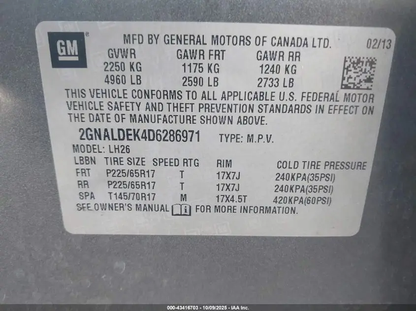 2013 CHEVROLET EQUINOX 1LT