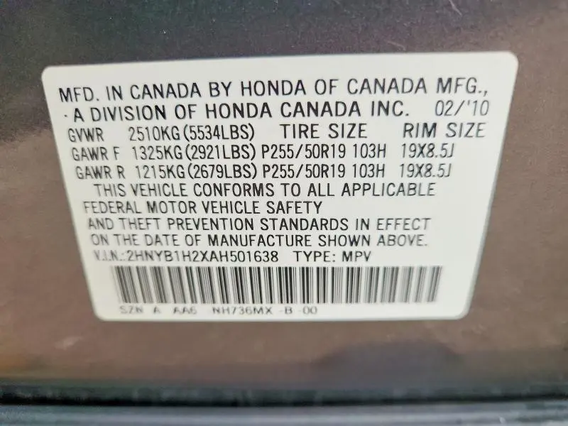 2010 ACURA ZDX   
