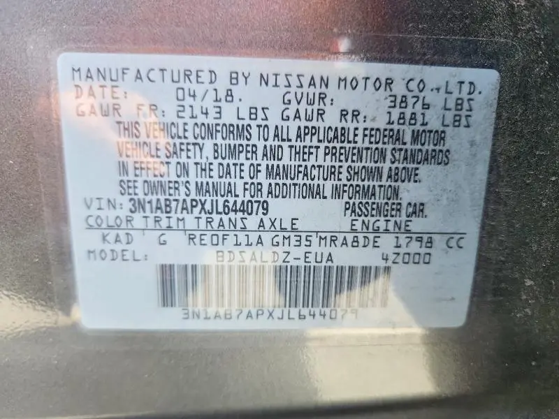2018 NISSAN SENTRA SV  