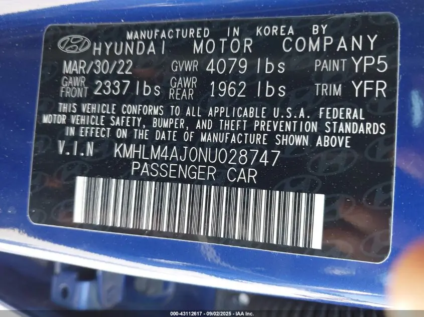 2022 HYUNDAI ELANTRA HYBRID BLUE