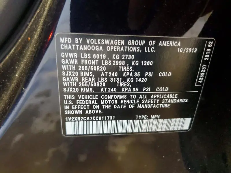 2019 VOLKSWAGEN ATLAS SE  