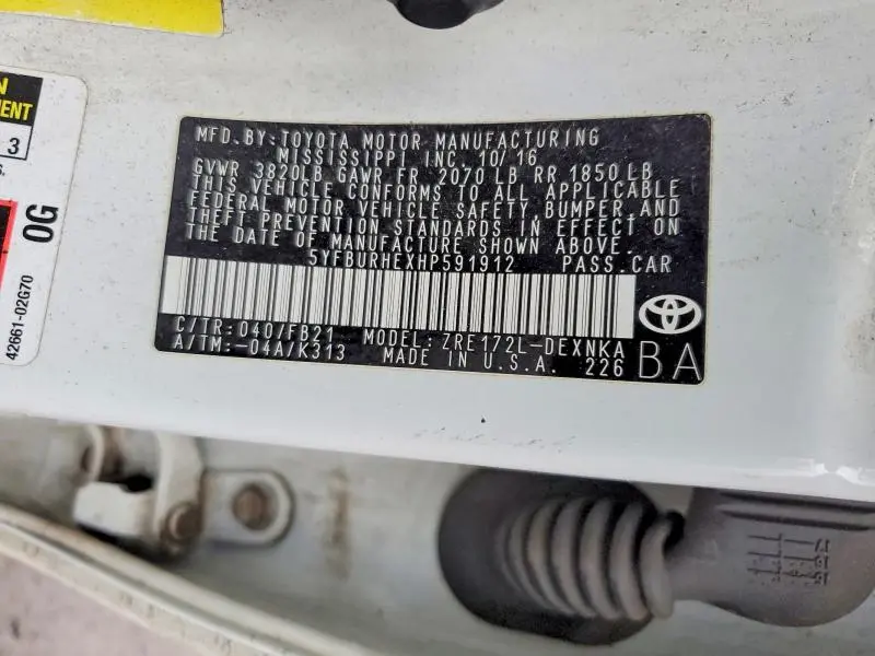 2017 TOYOTA COROLLA L  