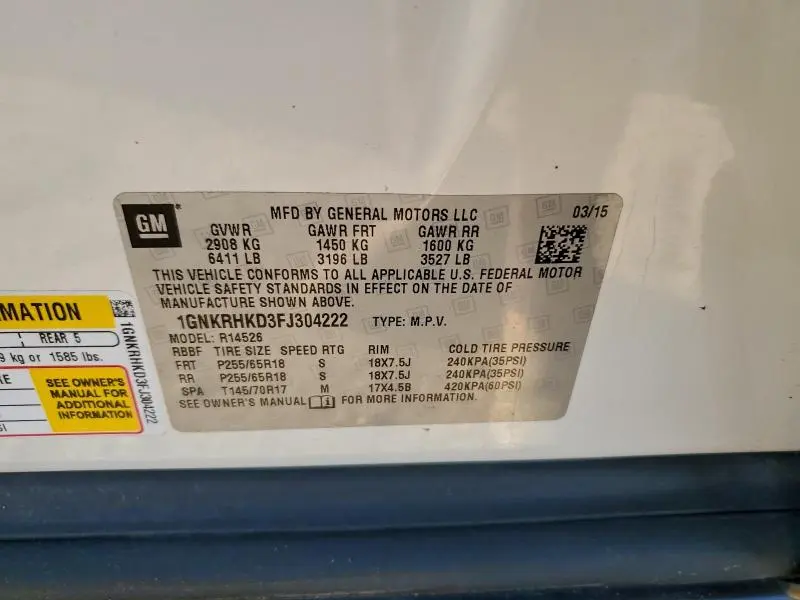 2015 CHEVROLET TRAVERSE LT  