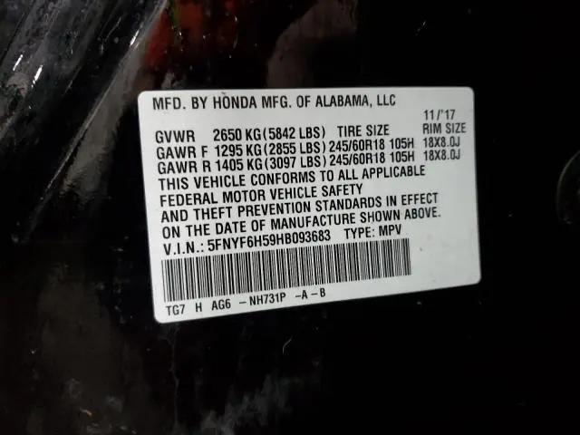 2017 HONDA PILOT EXL  